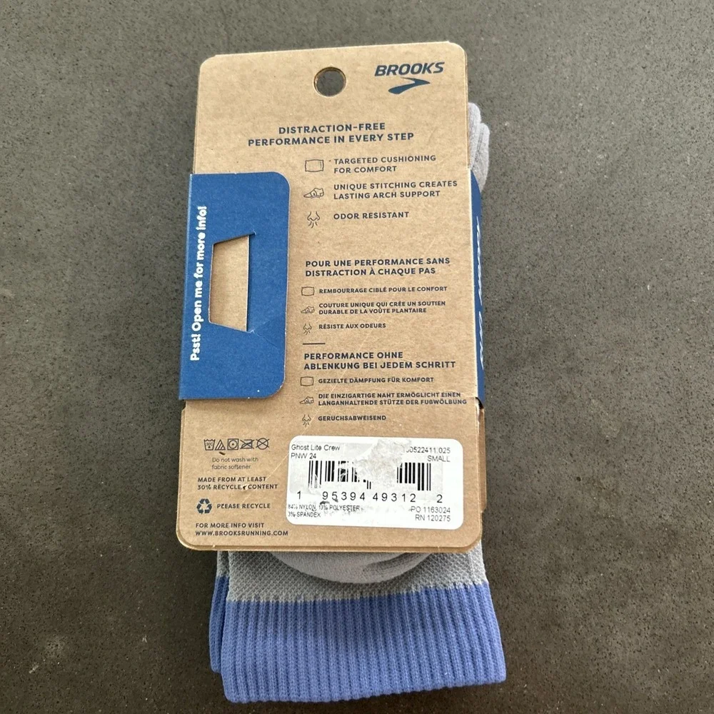 BRAND NEW Small (4-6.5 W) Brooks Ghost Lite Running Crew Socks PNW 24‎